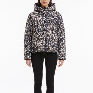 Generation Love Womens Animal Print Hooded Puffer Jacket Black/Brown Size S